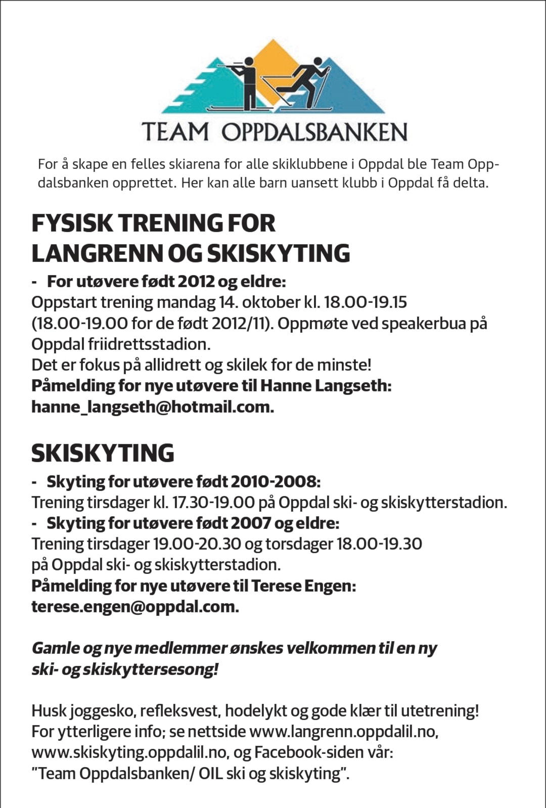 Oppstart av ny sesong for langrenn og skiskyting, 14.oktober 2019